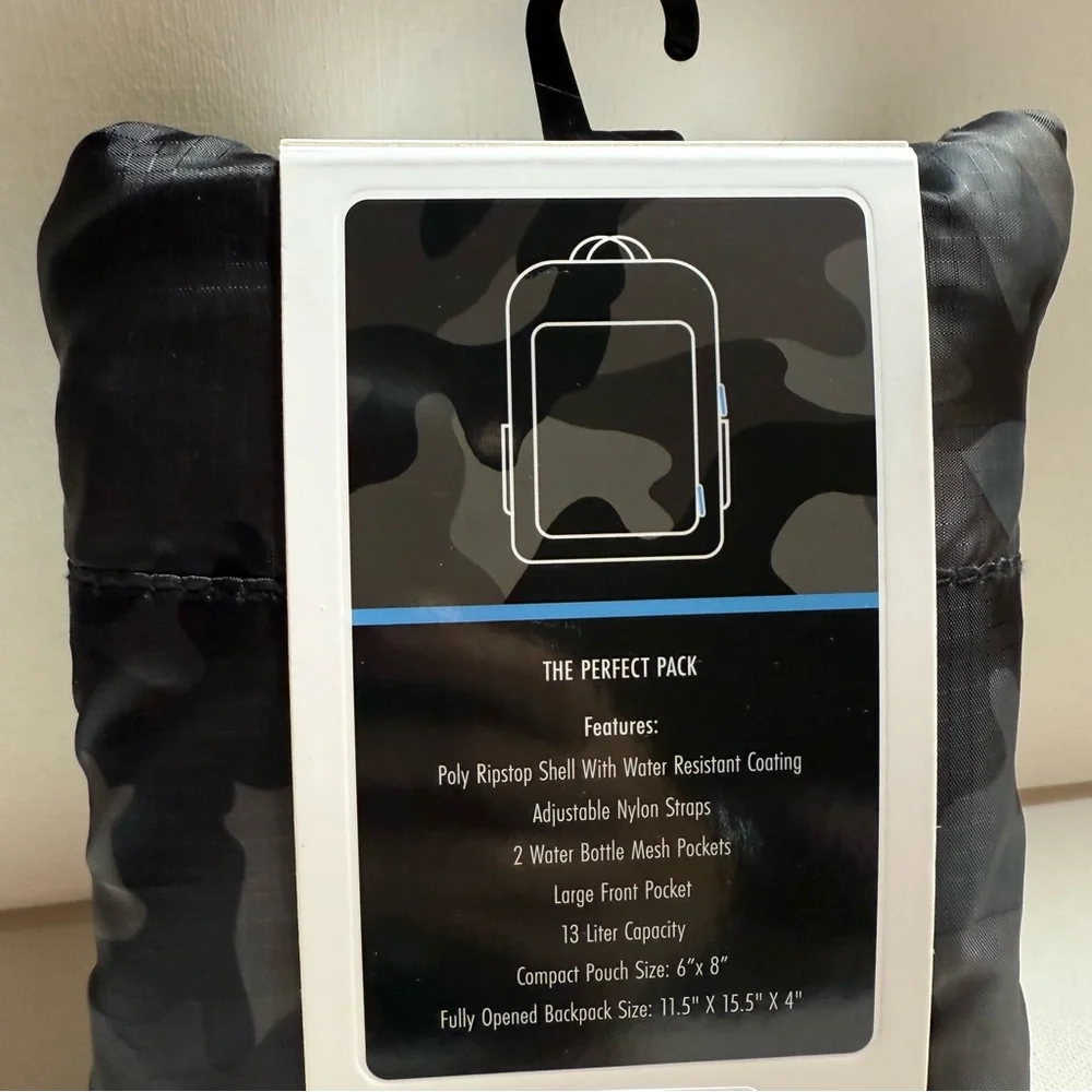 Bespoke Black Camouflage Backpack Foldable Travel Bag NWT